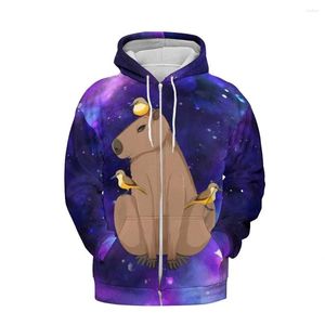 Moletons masculinos Jumeast Panamanian Capybara Men Zipper Cartoon Cue Anime Women Hooded Sweatshirts Manga Cyber Y2K UK Drip Clothes Coat