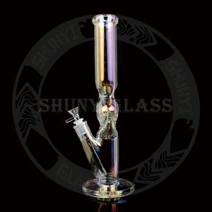 17 inches glass bong dab rig smoke water pipe hookah Holographic Rainbow smoking pipes straight tube bongs thick oil rigs heady recycler 14 mm bowl