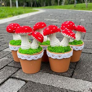 Decorative Flowers Crochet Mushroom Bonsai Artificial Plant Hand-Knitted Gift For Mother/Wife Boho Room/Home Table/Office Desktop Decor