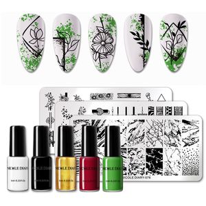 Nail Gel Nail Stamping Polish Set Flower Stripe Design Stamp Plates Kit Black White Gold Silver Printing Varnish Snake Pattern Stencil 230706