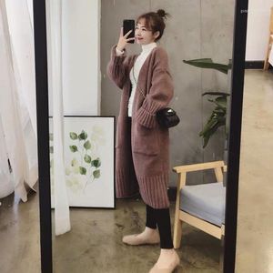 Women's Knits Solid Women Autumn Winter Long Cardigan Coats Oversize Casual Loose Sweater Coat Thickened Knitted Medium Length Cardigans