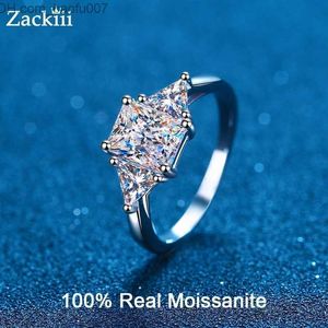 حلقة Solitaire Solitaire Radiant Cut 3 Stone مصدقة من الماس الفرقة الزفاف الصلبة الفضية الفاخرة المشاركة Z230711