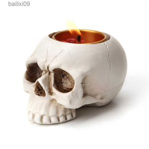 Decorative Objects Figurines Creative 3D Skeleton Candlestick Decoration Halloween Atmosphere Decoration Resin Ghost Decoration Candle Holder T230707