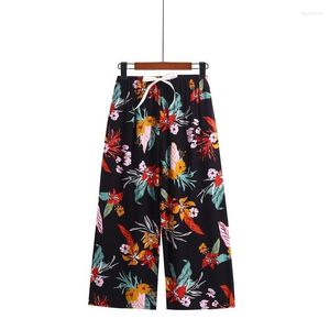 Pantaloni da donna Gambe larghe Summer Mesh Red Flower Tether Elasticità Vita Vestibilità ampia Large Home Sleeping Casual Mamma di mezza età