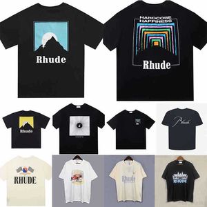 Rhude Mens t Shirt Designer Letter Print Manga Curta Casual Summer Respirável Roupas Femininas Roupas Premium Casal T-shirt Atacado Pjkx