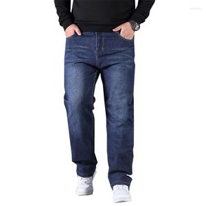 Jeans herr Stor storlek Höst Rak Elastisk Klassisk stil Svart Blå Byxor Herr Casual Jeansbyxor Plus 46 48 50