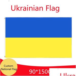 Banner Flaggor Ukrainsk Flagga 90Cmx150Cm Vertebral Storlek Och Anpassad Den Andra Nationella Aktiviteten Drop Delivery Hemma Trädgård Festlig Fest Dh3Fe