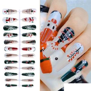 Ложные гвозди 24pcs/Set Nail с дизайном Рождественский Хэллоуин Снежинка Длинный Балерина Гроб Фамильные пилоты