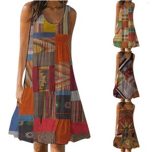 Vestidos casuais femininos, cintura alta, estampados, estampados, gola redonda, feminino, floral, maxi, vestido curto para mulheres