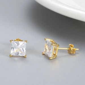 Stud örhängen 6mm Square Cut Kvinnor Män Flicka Inläggningar Zirkon Gult Guld Färg Enkla modesmycken