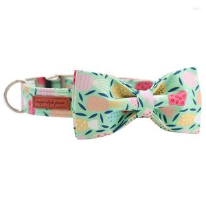 Dog Collars Pineapple Green Cotton Fabric Collar And Leash Set With Bow Tie For Big Small Metal Buckle Pet Accessories