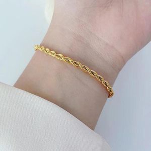 Link Bracelets 3 5mm Width Bracelet Titanium Steel Braided Rope Chain Gold Color Round Women Party Jewelry 17cm Long 1PC