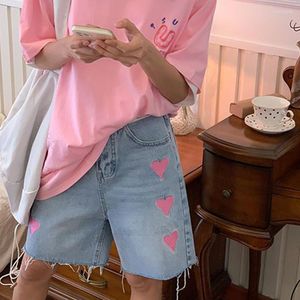 Shorts da donna Mexzt Donne Streetwear Stampa ad alta cintura jeans dritti e dritti adorano pantaloni corti con gamba con gamba in denim