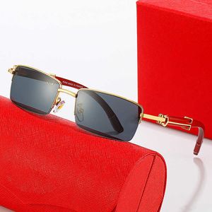 Fashion carti top sunglasses New wood grain leg Sunglasses men's fashion half frame catapult trend tide fishing line optical with original box