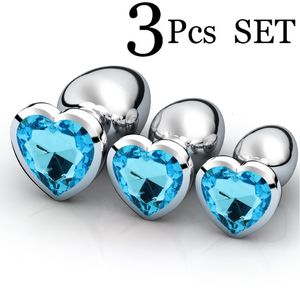 DildosDongs 3PcsSet Smooth Massager Anal Beads Crystal Jewelry Heart Butt Plug StImulator Women Sex Toys Dildo Stainless Steel 230706