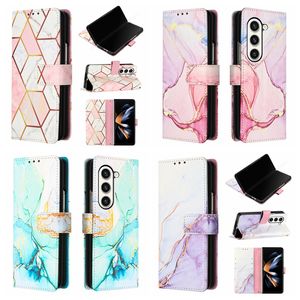 ZFold5 Custodie a Portafoglio in Pelle Marmo per Samsung Z Fold 5 4 3 Zfold4 Galaxy Fold3 ZFold3 5G Stampa Fashion Rock Stone Holder Flip Cover Pieghevole Anti-Caduta ID Card Slot Pouch