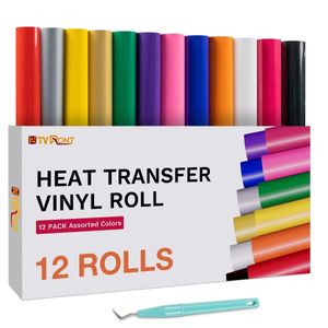 Fönsterfilm HTVRONT 12/6 Pack 12inX5ft Multi Colors Värmeöverföring Vinylrulle för Cricut T-shirt utskrift DIY Stryk på HTV Film Julklapp 230707