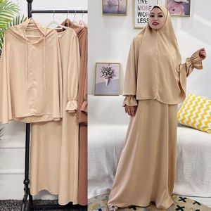 Abbigliamento etnico Tessuto islamico Dubai Nida Due pezzi Abaya con Khimar Hijab Musulmano Set Abiti da preghiera Abiti per le donne