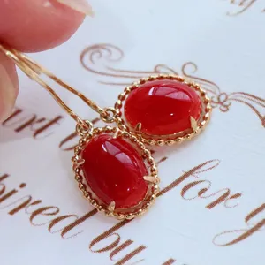 23070505 Diamondbox CORAL Jewelry earrings ear studs oval vintage style 1.75CT RED pendant au750 18k YELLOW gold AKA JAPAN OXBLOOD vintage ethnic queen elegant
