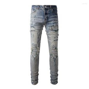 Herren Jeans Herren Splash Ink Graffiti Loch Distressed Ausgefranste Slim Fit Elastische Bleistift Denim Hosen Mode Skinny Ripped