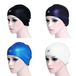 Swimming caps Anti adhesive Hair 3D Ear Protection Diving Drop Particles Waterproof Silicone Adult Long Sports Cap 230706