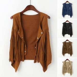 Damenwesten, Damenweste, Western-Fransen-Quasten-Cardigan, ärmellos, einreihig, Damenweste, V-Ausschnitt, kurze 70er-Jahre-Vintage-Jacke