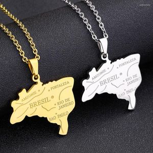Pendant Necklaces 18K Gold Plated Brazil Map Link Chain Necklace For Women Men Glossy Waterproof Titanium Steel Shape