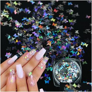 Decorazioni per nail art 3D Farfalla Star Slice Flakes Laser Sier Lucidatura Glitter Paillettes Fai da te Paillette Per punte di decorazione Drop Deli Dhnlk