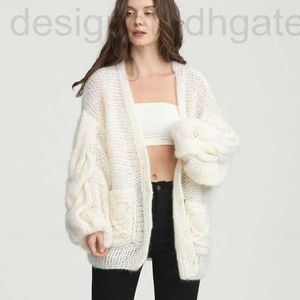 Camisolas femininas designer suéter tecido à mão crochê mohair solto vento preguiçoso casaco cardigã reto suéter feminino DIE6