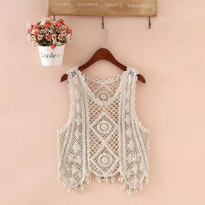 Women's Vests All-match Sleeveless Hollow Out Tank Top Solid Color Short Knitted Waistcoat Crochet Pullover Sweater Vest Women Outwear