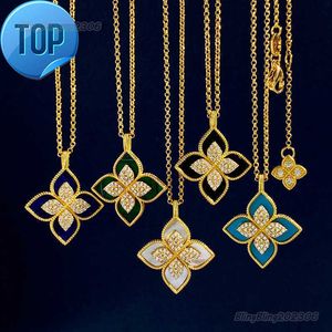 RC Italy Brand Clover Designer Pendant Necklaces Rhombic Four Leaf Shining Diamond Crystal 18K Gold Sweet Flower Turquoise Elegant Necklace Party Wedding Jewelry