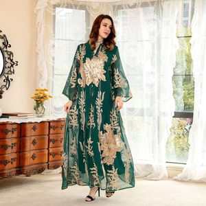 Roupas étnicas elegantes casuais mulheres abayas para dubai muçulmano vestido de festa estampado floral manga longa decote em v solto islamismo kaftan