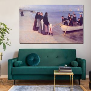 Seaside Canvas Art The Departure of The Fishing Painting Peder Severin Kroyer Artwork Impression Landscape Handmade Wall Decor