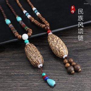 Hänge Halsband Etnisk stil Tusen ögon Bodhi Wood Bead Halsband Buddha män Lång tröja Accessoarer Dam