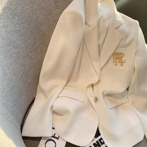 レディーススーツブレザーレター刺繍スーツジャケット白女性のための長袖特大コートルーズブレザーオフィスレディース黒トップス