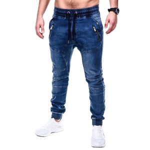 Jeans för män Klassiker blå denim bomullsbyxor Causal Vintage Cargo Dragsko Stretchig Penna Manlig Dragkedja Ornament 230706