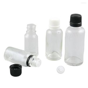 Förvaringsflaskor 15 st 5 ml 10 ml 20 ml 30 ml 50 ml 100 ml Klarglas eterolja flaskaFlint kosmetisk flaska med plastskruvlock 1oz1/2oz