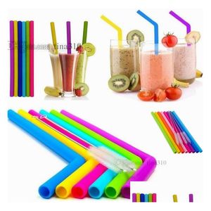 Drinking Straws Sile Sts Set Straight Bent Flexible Reusable With 2Pcs Cleaning Brushes 8Pcs/Set St 4688 Drop Delivery Home Garden K Dhvrp