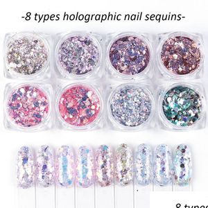 Nail Art Decorations Hologram Christmas Holographic Glitter Set Powder Naisl Pigment Diy Flake Dust Gel Manicure Drop Delivery Healt Dhi23