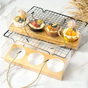 Gift Wrap 10Pcs/set Portable Transparent Cake Cupcake Roll Boxes With Handle PET Packaging Dessert Container Holder Party Packing Box