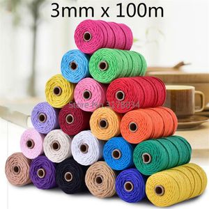 Giyim ipliği 3mm pamuklu kordon renkli ipi bej ed macrame ipi DIY ev tekstil düğün dekoratif goblen sanat 110yards204n