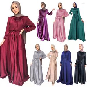 Abbigliamento etnico Ramadan Islam Tinta unita Donna musulmana modesta Abaya Tunica femminile Abiti lunghi Elegante abito lungo in raso Grande altalena