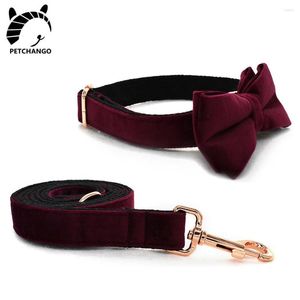 Dog Collars Velveteen Collar With Bow Tie For Small Medium Large Dogs Cotton Webbing Leash Set Removable Pet Accessories