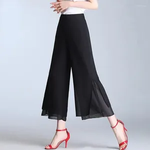 Women's Pants Fashion Woman Casual Chiffon Wide Leg Big Size Loose Solid Elastic Band High Waist Female Clothing Oversize Trousers Q147