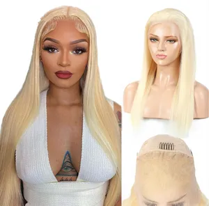 26 Inch Highlight Peruk Människohår Brasiliansk Rak 613 Spets Peruk Förplockad Blond Peruk Människohår Naturliga Peruker för kvinnor