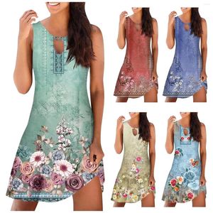 Abiti casual in comodo abito estivo da donna senza maniche con scollo tondo stampato floreale a fiori da festa per vestidos