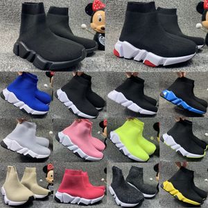 Småbarn Sneakers Speed Svart Sneakers Sock Boots Barndesigner Skor Pojkar Flickor barn Ungdom Utomhussko Vit Röd Neon Ljus Gul Ros Hortensia Rosa Blå stl 24-35