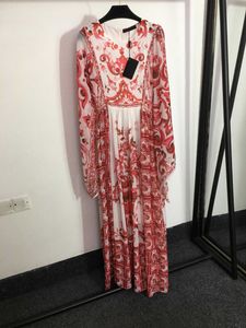 プラス女性デザイナー服レトロ印刷レディドレスガールスカートサイズS-XL高品質フレア長袖ドレス7月05