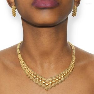 Серьги ожерелья устанавливают Aniid Nigeria для женщин Африканский Дубай Золотые свадебные подарки Вечеринка Эфиопское браслет кольцо