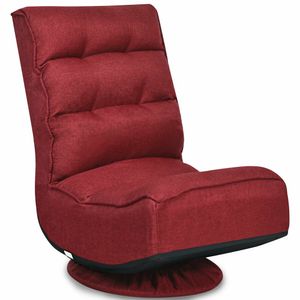 Costway Gaming Chair Fabric 6-Position Folding Lazy Sofa 360 Degree Swivel Grey Black Coffee High Back-Wine Red